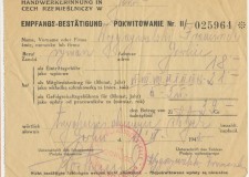 Powiększ zdjęcie Pokwitowanie dla Franciszka Wygrzywalskiego za opłacenie w 1942 roku składki członkowskiej Cechu Rzemieślniczego