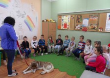 Powiększ zdjęcie Pani Anna Cetnarowicz i syberian husky Celestra wraz z dziećmi