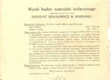 Powiększ zdjęcie Wynik badań wełny szklanej, wykonanych w Chemicznym Instytucie Badawczym w Warszawie w 1928 r.