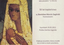 Powiększ zdjęcie Święty obrazek z czarnoskórą Matką Bożą wydany z okazji 50 lat kapłaństwa o. Stanisława (Marcina Zagórskiego); Szymbark, 29.05.2011 r.